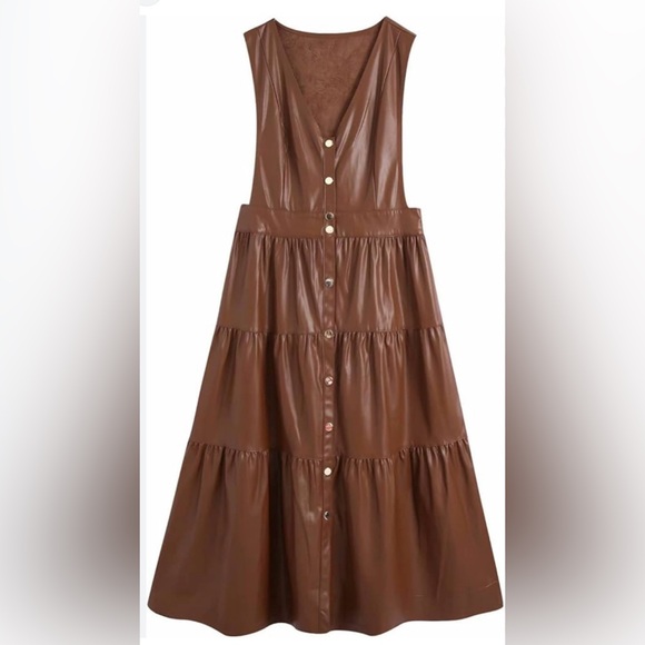 NWOT Zara Ruffled Faux Leather Pinafore Dress S - Picture 4 of 6